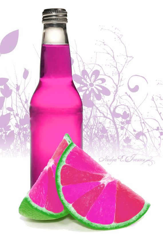 Pink beverage and fruit slices