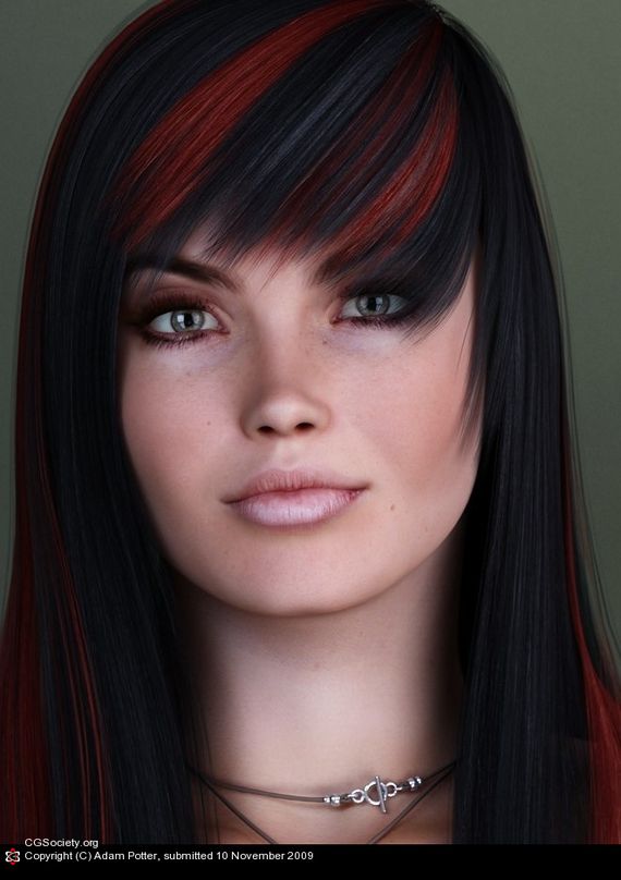 3d-woman-with-black-hair-and-dyed-red-stripes