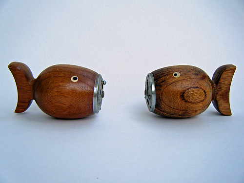 wooden fish salt and pepper shaker design