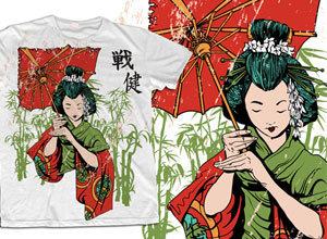 Japanese Geisha Vector T-Shirt Template