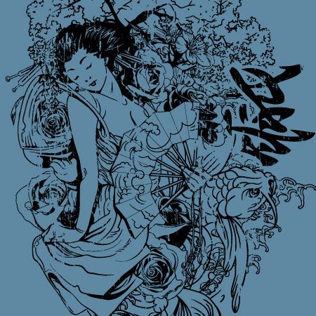 Japanese t-shirt graphics vector with geisha