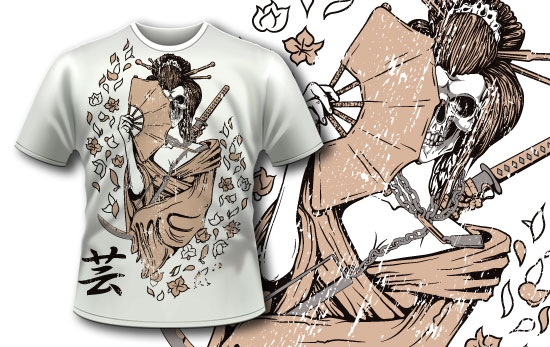 T-shirt design with Geisha and Skull