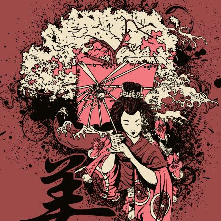 Vector Japanese t-shirt graphics with geisha