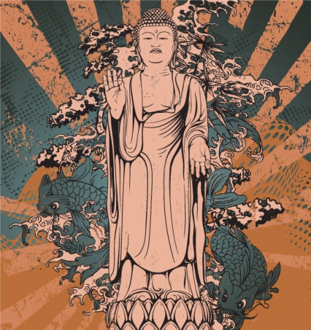 background vector japanese grunge illustration with buddha