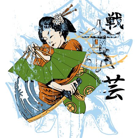 vector japanese tee graphics with geisha