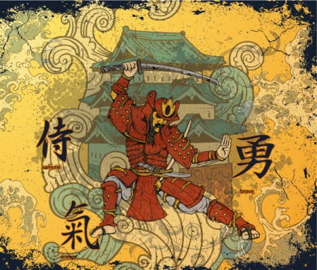 warrior vector japanese illustration with samurai
