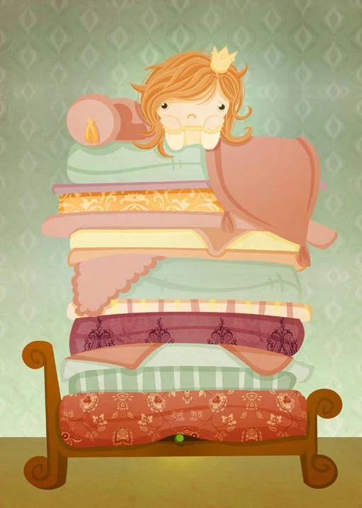 cute illustration of a little girl on a bed