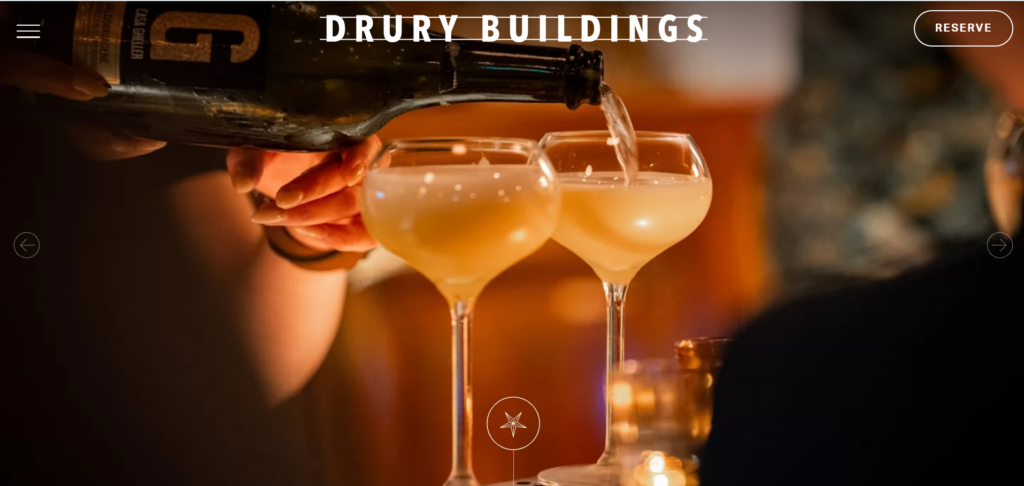  Drury Buildings homepage - restaurant web design inspiration