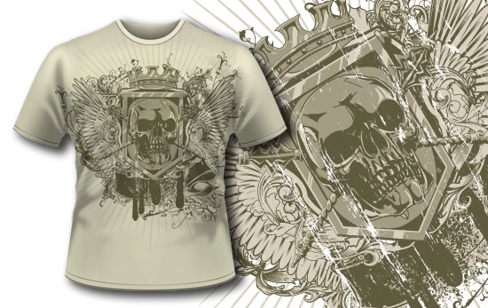t-shirt design 242 with skull and heraldry
