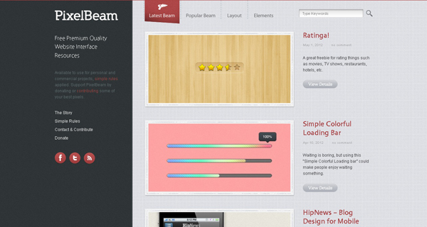 Pixel Beam - website where you can download free psd templates