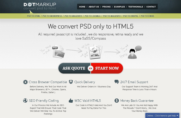 PSD to HTML5 with Dotmarkup