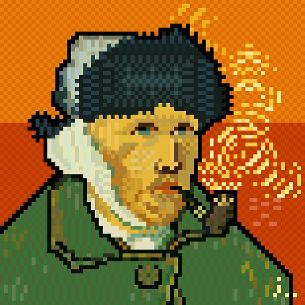  reproductions of famous paintings - Pixel Art: Van Gogh's Self Portrait with Bandaged Ear