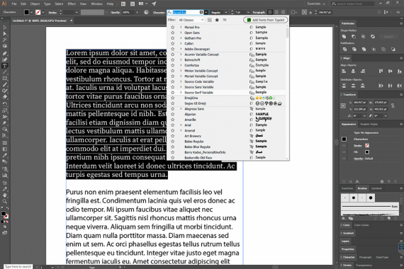 limit adobe illustrator fonts list