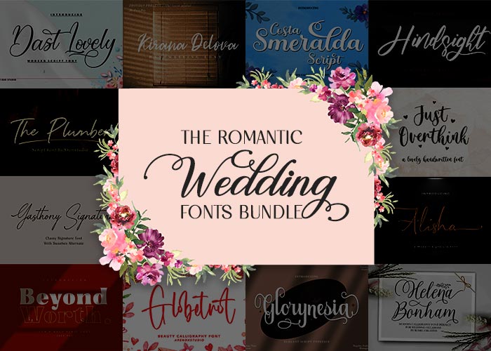 Image of Wedding fonts bundle for graphic designers by Pixelo.