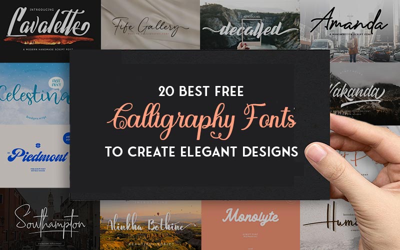 Calligraphy Fonts banner with several calligraphy fonts in the background