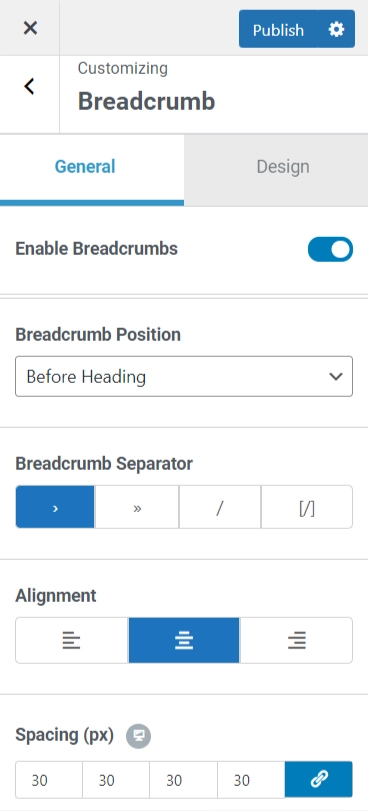 Breadcrumb settings