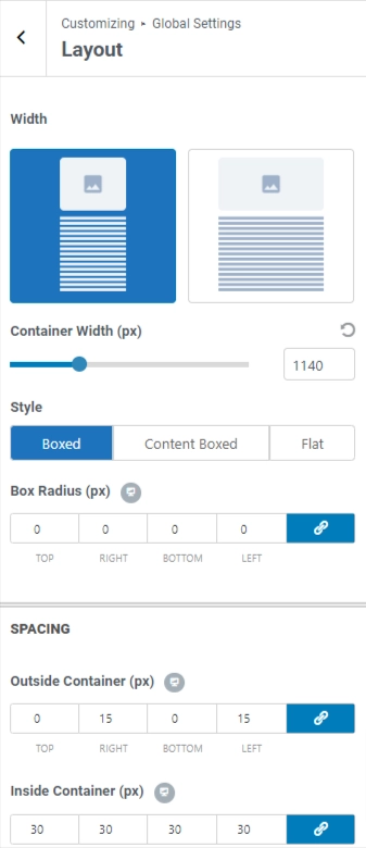 Site layout settings