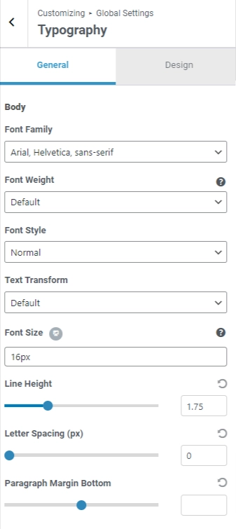 Typography settings