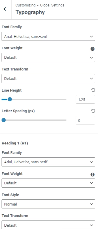 Typography settings