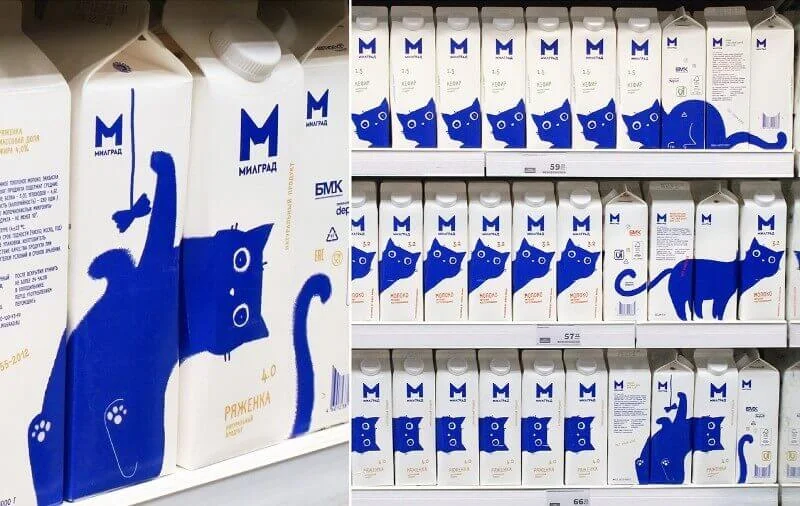 packaging of milk cartons with cat