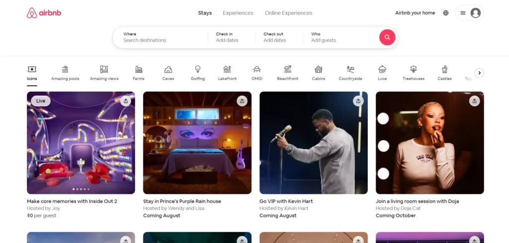 Airbnb homepage