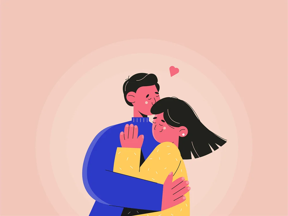 love illustrations - couple hugging