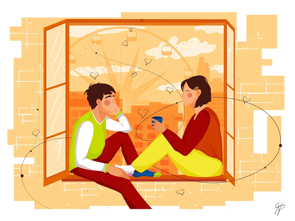 romantic illustrations of a couple