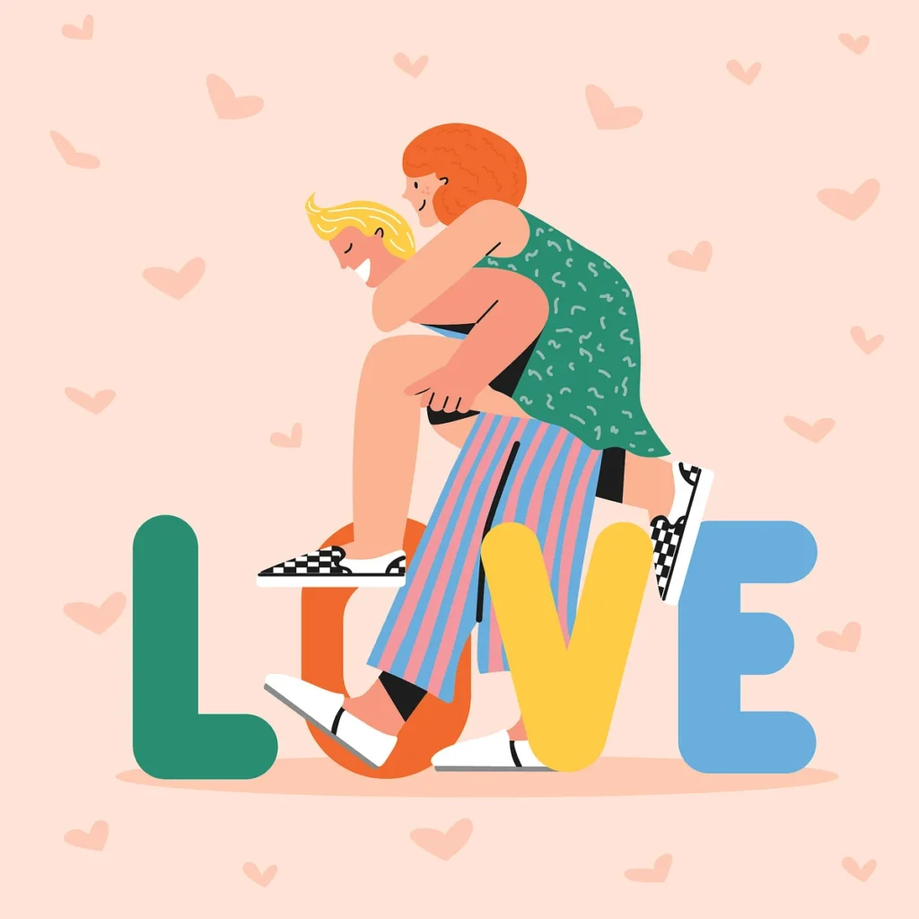 couple piggyback ride illustration