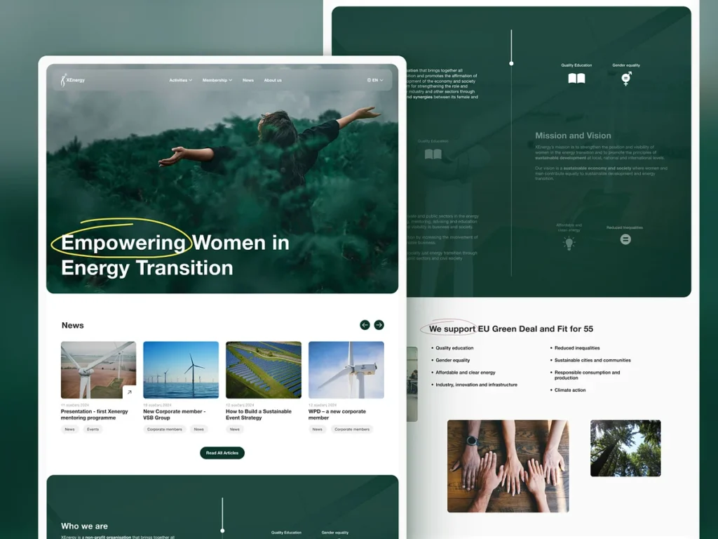 green and white website design