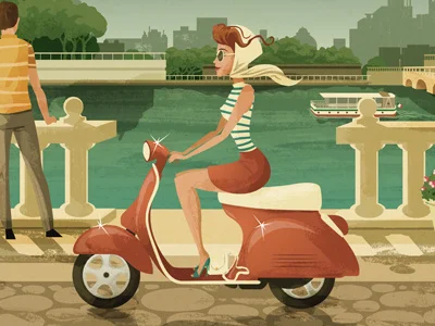 a girl on a Vespa illustration