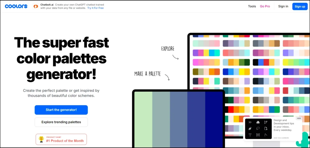 Coolors homepage- how to choose colors for graphic design