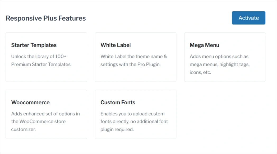 Cyberchimps Responsive Plus Starter Templates features